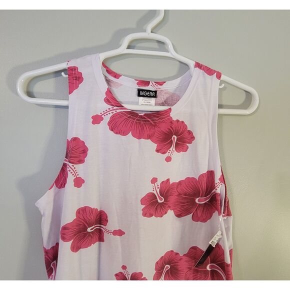 Ingear NWT Womens Pink Flower Sleeveless White Dress Bathing Suit Coverup M - Picture 3 of 7